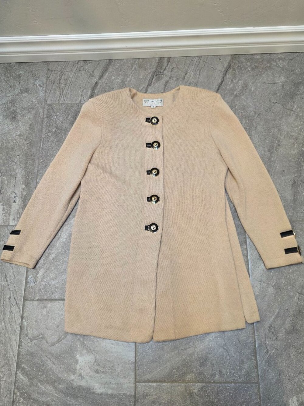 Vintage St. John Collection by Marie Gray Beige Blazer Gold Buttons Women's sml